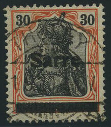 30 Pf. Germania, dunkelrotorange/schwarz auf orangeweiß, sauber und ...